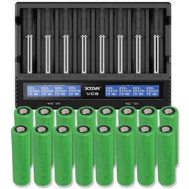 Xtar VC8 Li-ion & NiMH/NiCd batterioplader + 16 stk. Sony US18650VTC5 2600mAh Li Ion batterier